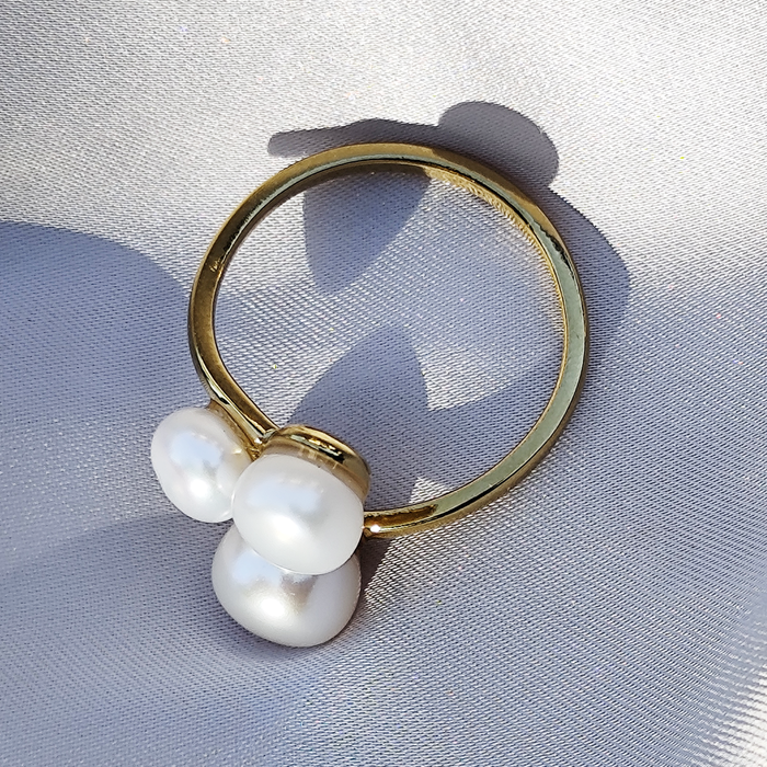 Inel TRIO PEARL placat cu aur