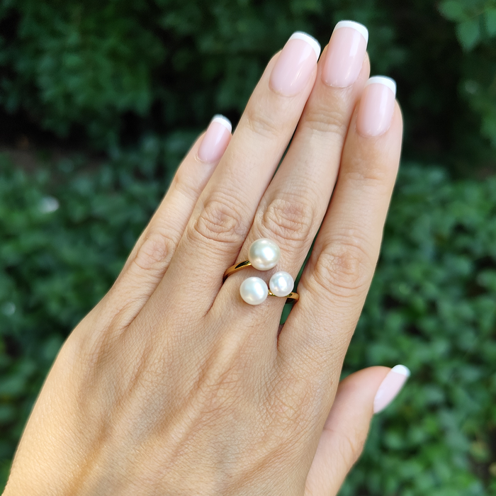 Inel TRIO PEARL placat cu aur